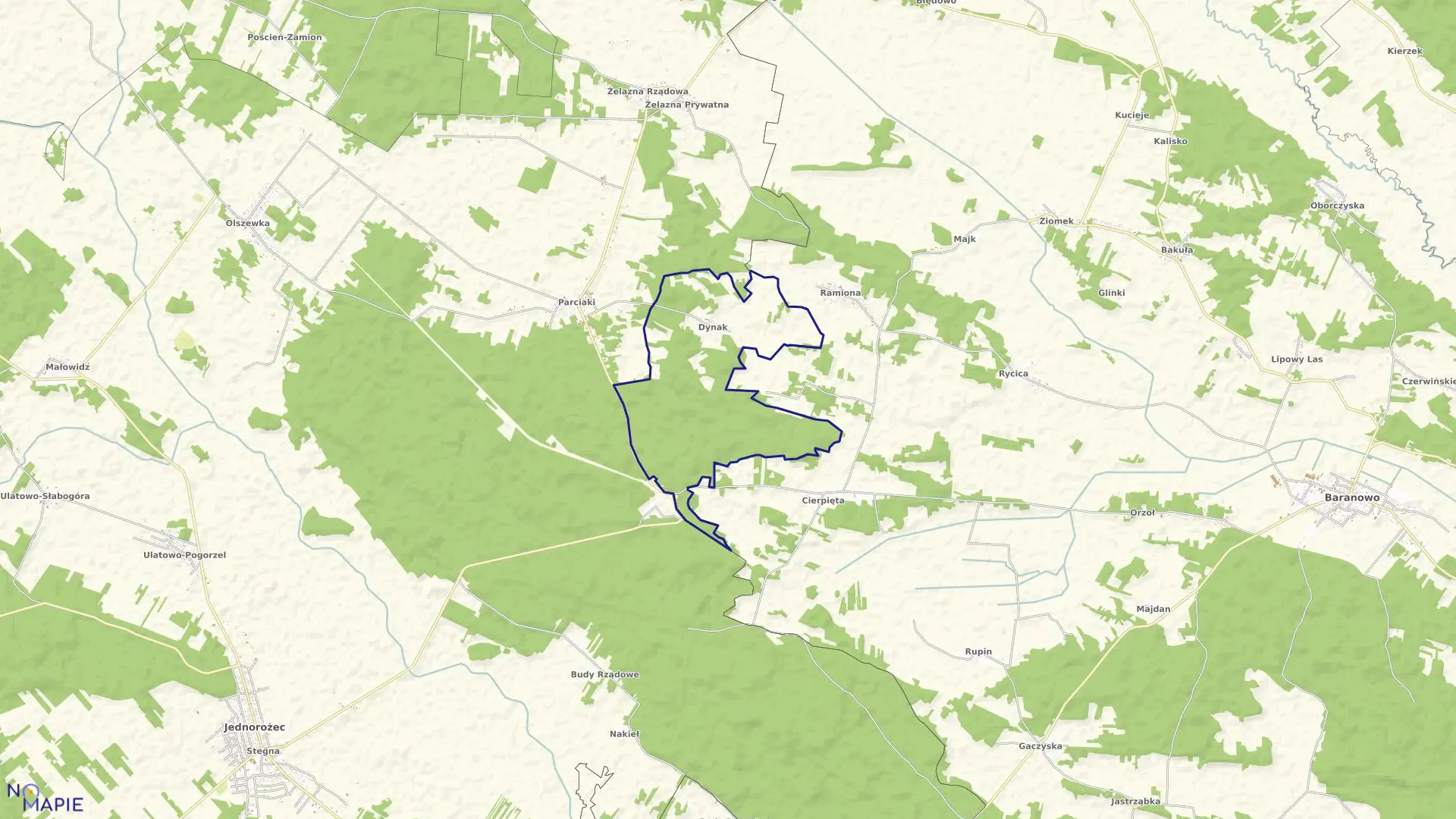 Mapa obrębu DYNAK w gminie Jednorożec