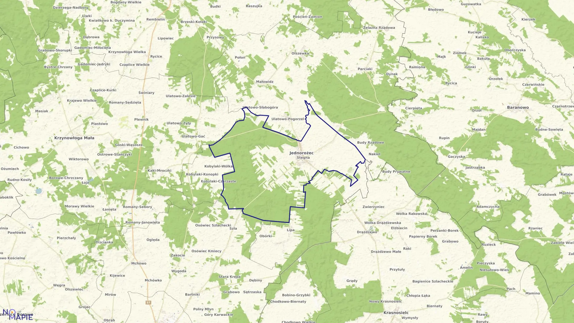 Mapa obrębu JEDNOROŻEC w gminie Jednorożec