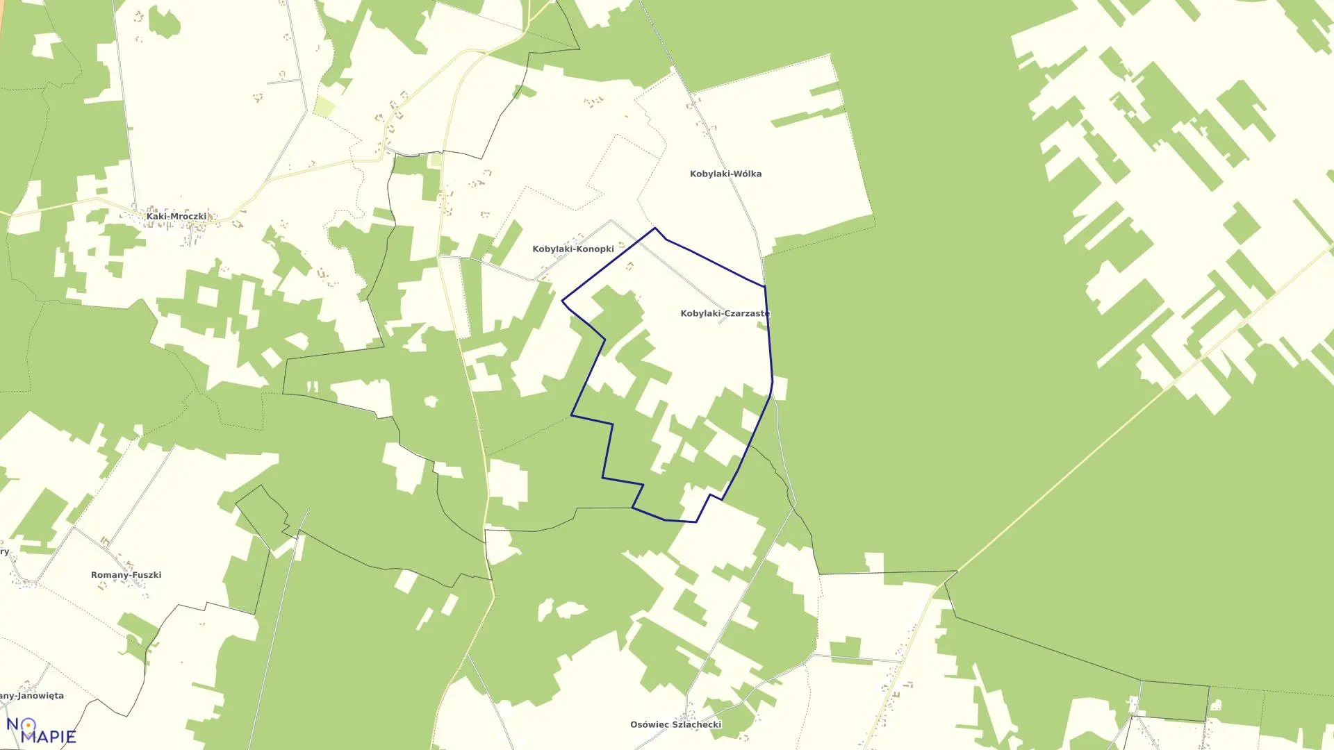 Mapa obrębu KOBYLAKI CZARZASTE w gminie Jednorożec