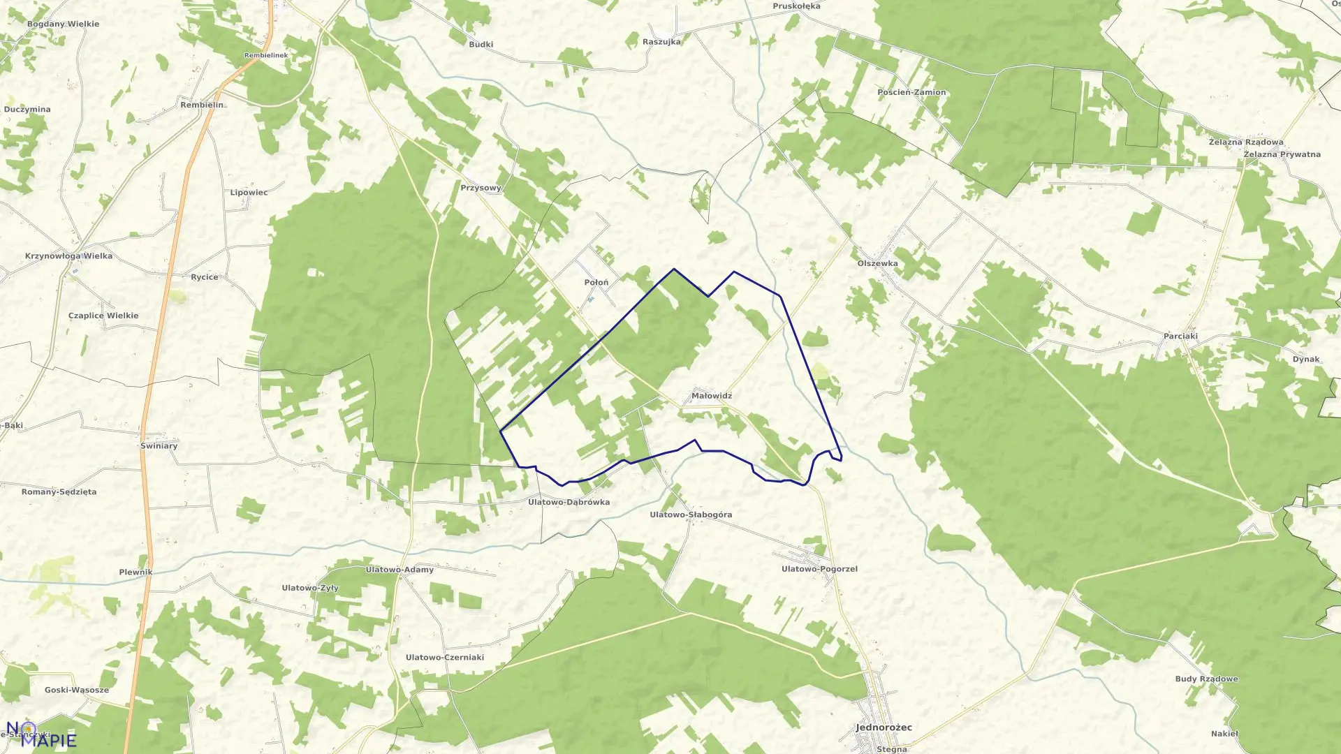 Mapa obrębu MAŁOWIDZ w gminie Jednorożec