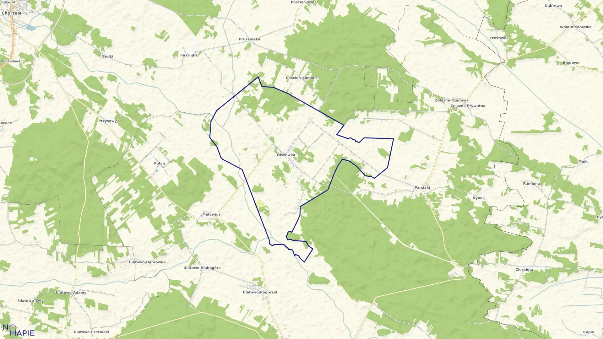 Mapa obrębu OLSZEWKA w gminie Jednorożec