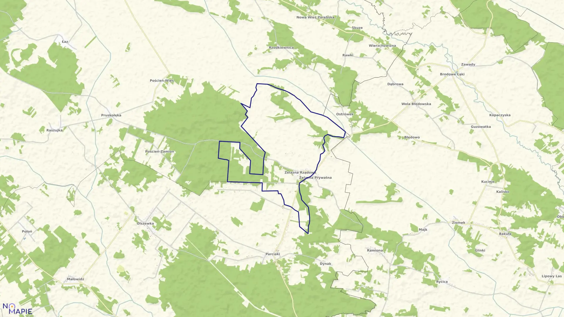 Mapa obrębu ŻELAZNA RZĄDOWA w gminie Jednorożec